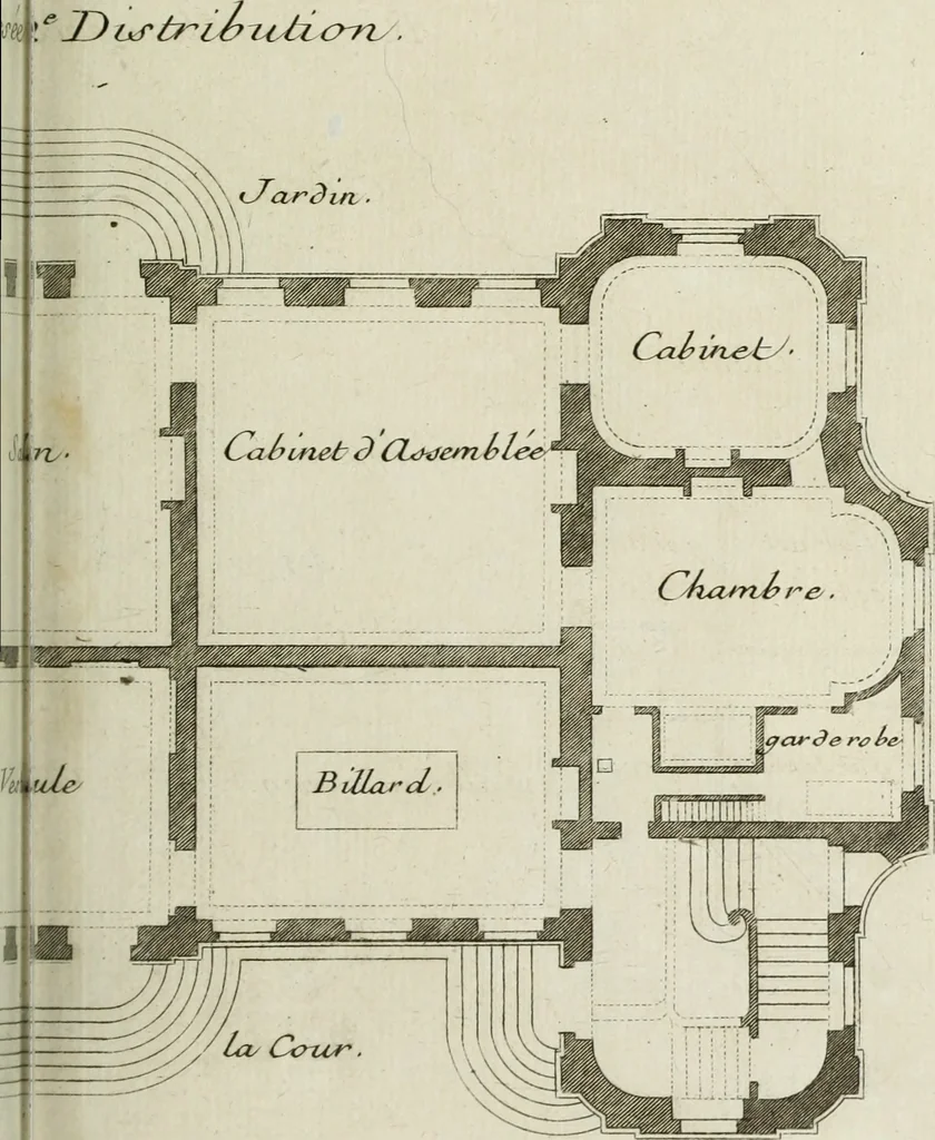 An illustration from L'art de bâtir des maisons de campagne : où l'on traite de leur distribution, de leur construction, & de leur decoration ... : avec l'explication de ses projets, et des desseins de menuiserie, de serrurerie, de parterres, & d'autres ornemens propres à la decoration intérieure & extérieure ..., 1743, leaf 452
