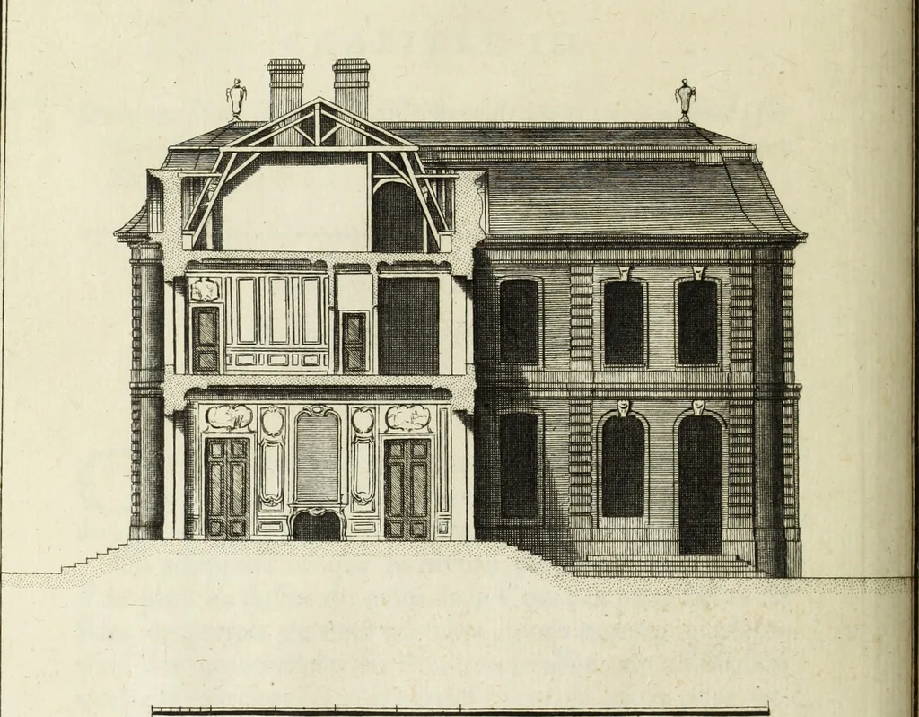 An illustration from L'art de bâtir des maisons de campagne : où l'on traite de leur distribution, de leur construction, & de leur decoration ... : avec l'explication de ses projets, et des desseins de menuiserie, de serrurerie, de parterres, & d'autres ornemens propres à la decoration intérieure & extérieure ..., 1743, leaf 471