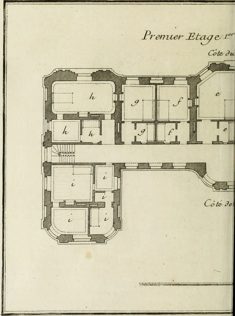 An illustration from L'art de bâtir des maisons de campagne : où l'on traite de leur distribution, de leur construction, & de leur decoration ... : avec l'explication de ses projets, et des desseins de menuiserie, de serrurerie, de parterres, & d'autres ornemens propres à la decoration intérieure & extérieure ..., 1743, leaf 477