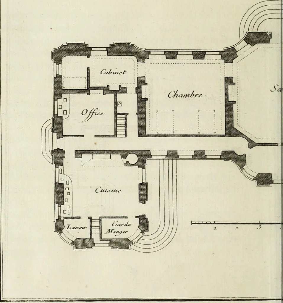 An illustration from L'art de bâtir des maisons de campagne : où l'on traite de leur distribution, de leur construction, & de leur decoration ... : avec l'explication de ses projets, et des desseins de menuiserie, de serrurerie, de parterres, & d'autres ornemens propres à la decoration intérieure & extérieure ..., 1743, leaf 483
