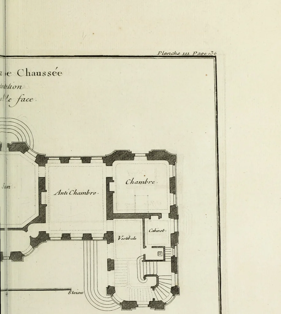 An illustration from L'art de bâtir des maisons de campagne : où l'on traite de leur distribution, de leur construction, & de leur decoration ... : avec l'explication de ses projets, et des desseins de menuiserie, de serrurerie, de parterres, & d'autres ornemens propres à la decoration intérieure & extérieure ..., 1743, leaf 484