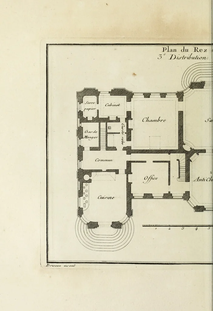 An illustration from L'art de bâtir des maisons de campagne : où l'on traite de leur distribution, de leur construction, & de leur decoration ... : avec l'explication de ses projets, et des desseins de menuiserie, de serrurerie, de parterres, & d'autres ornemens propres à la decoration intérieure & extérieure ..., 1743, leaf 491