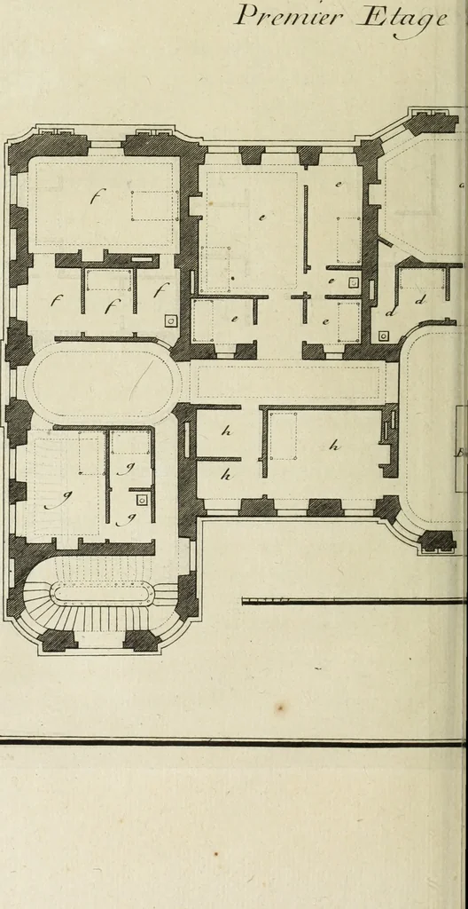 An illustration from L'art de bâtir des maisons de campagne : où l'on traite de leur distribution, de leur construction, & de leur decoration ... : avec l'explication de ses projets, et des desseins de menuiserie, de serrurerie, de parterres, & d'autres ornemens propres à la decoration intérieure & extérieure ..., 1743, leaf 507