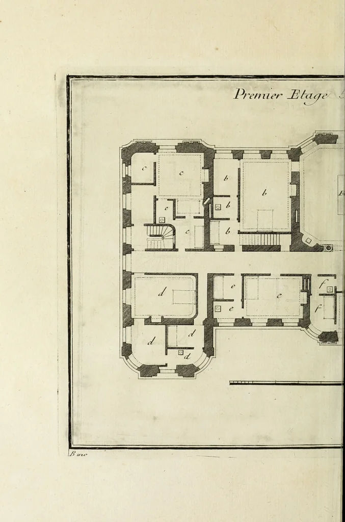 An illustration from L'art de bâtir des maisons de campagne : où l'on traite de leur distribution, de leur construction, & de leur decoration ... : avec l'explication de ses projets, et des desseins de menuiserie, de serrurerie, de parterres, & d'autres ornemens propres à la decoration intérieure & extérieure ..., 1743, leaf 515