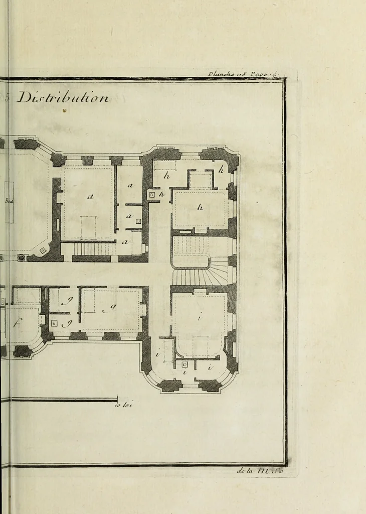 An illustration from L'art de bâtir des maisons de campagne : où l'on traite de leur distribution, de leur construction, & de leur decoration ... : avec l'explication de ses projets, et des desseins de menuiserie, de serrurerie, de parterres, & d'autres ornemens propres à la decoration intérieure & extérieure ..., 1743, leaf 516