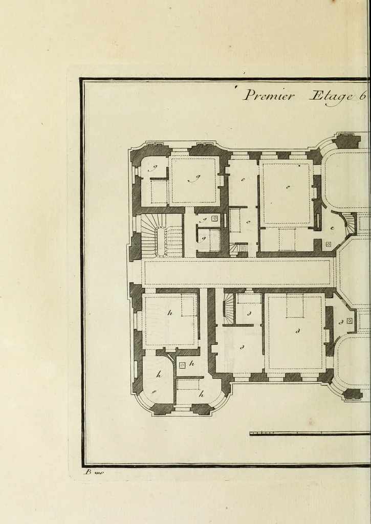 An illustration from L'art de bâtir des maisons de campagne : où l'on traite de leur distribution, de leur construction, & de leur decoration ... : avec l'explication de ses projets, et des desseins de menuiserie, de serrurerie, de parterres, & d'autres ornemens propres à la decoration intérieure & extérieure ..., 1743, leaf 525