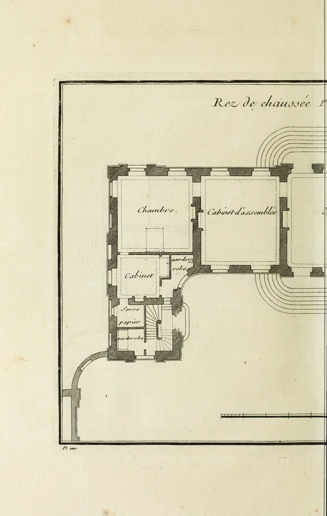 An illustration from L'art de bâtir des maisons de campagne : où l'on traite de leur distribution, de leur construction, & de leur decoration ... : avec l'explication de ses projets, et des desseins de menuiserie, de serrurerie, de parterres, & d'autres ornemens propres à la decoration intérieure & extérieure ..., 1743, leaf 543