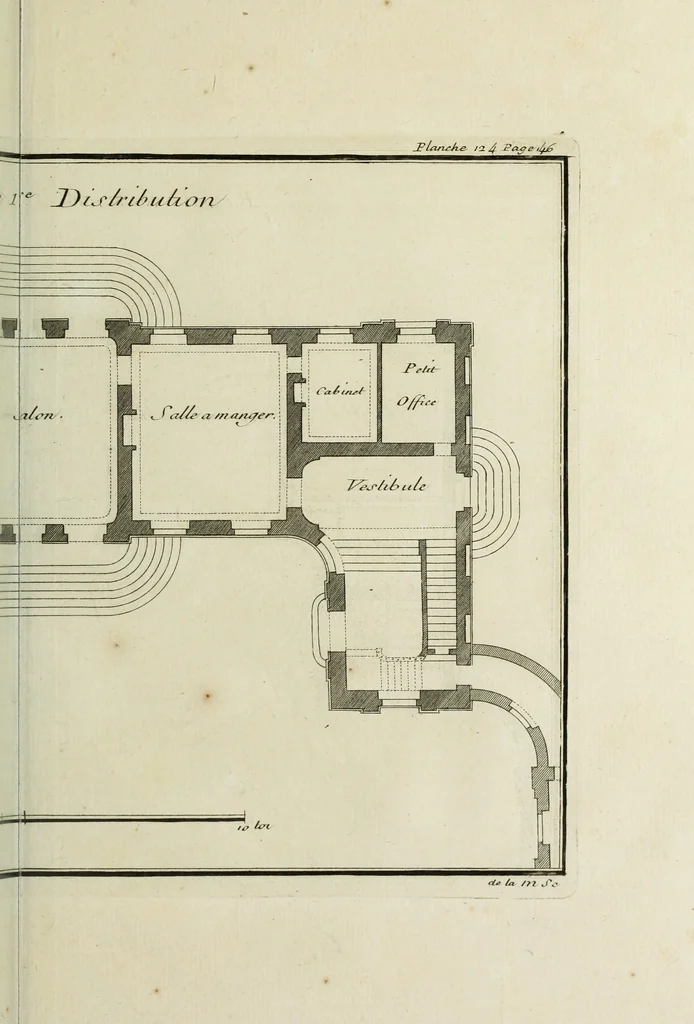 An illustration from L'art de bâtir des maisons de campagne : où l'on traite de leur distribution, de leur construction, & de leur decoration ... : avec l'explication de ses projets, et des desseins de menuiserie, de serrurerie, de parterres, & d'autres ornemens propres à la decoration intérieure & extérieure ..., 1743, leaf 544