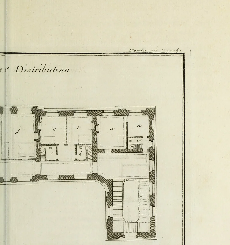 An illustration from L'art de bâtir des maisons de campagne : où l'on traite de leur distribution, de leur construction, & de leur decoration ... : avec l'explication de ses projets, et des desseins de menuiserie, de serrurerie, de parterres, & d'autres ornemens propres à la decoration intérieure & extérieure ..., 1743, leaf 548