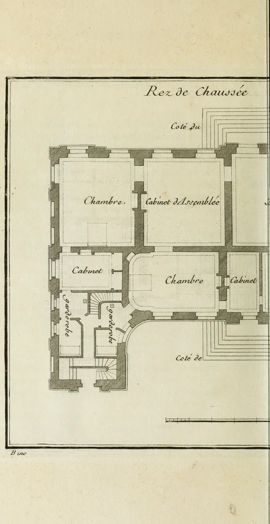 An illustration from L'art de bâtir des maisons de campagne : où l'on traite de leur distribution, de leur construction, & de leur decoration ... : avec l'explication de ses projets, et des desseins de menuiserie, de serrurerie, de parterres, & d'autres ornemens propres à la decoration intérieure & extérieure ..., 1743, leaf 553