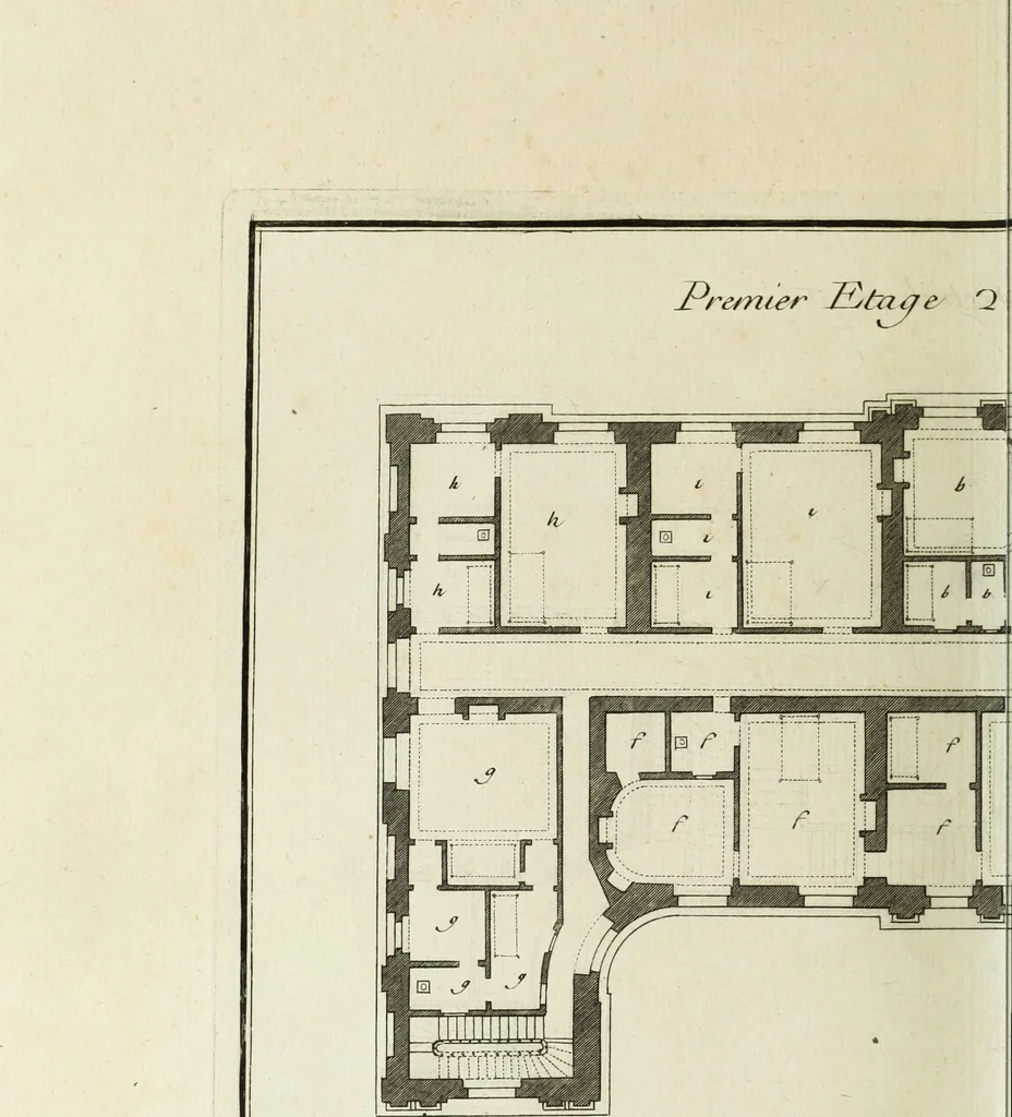 An illustration from L'art de bâtir des maisons de campagne : où l'on traite de leur distribution, de leur construction, & de leur decoration ... : avec l'explication de ses projets, et des desseins de menuiserie, de serrurerie, de parterres, & d'autres ornemens propres à la decoration intérieure & extérieure ..., 1743, leaf 557