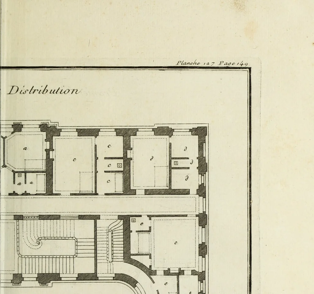 An illustration from L'art de bâtir des maisons de campagne : où l'on traite de leur distribution, de leur construction, & de leur decoration ... : avec l'explication de ses projets, et des desseins de menuiserie, de serrurerie, de parterres, & d'autres ornemens propres à la decoration intérieure & extérieure ..., 1743, leaf 558