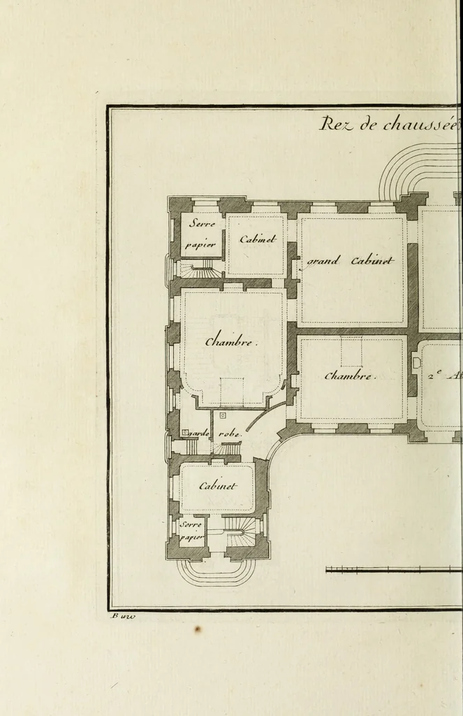 An illustration from L'art de bâtir des maisons de campagne : où l'on traite de leur distribution, de leur construction, & de leur decoration ... : avec l'explication de ses projets, et des desseins de menuiserie, de serrurerie, de parterres, & d'autres ornemens propres à la decoration intérieure & extérieure ..., 1743, leaf 561