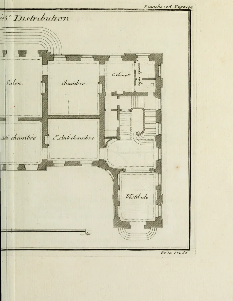 An illustration from L'art de bâtir des maisons de campagne : où l'on traite de leur distribution, de leur construction, & de leur decoration ... : avec l'explication de ses projets, et des desseins de menuiserie, de serrurerie, de parterres, & d'autres ornemens propres à la decoration intérieure & extérieure ..., 1743, leaf 562