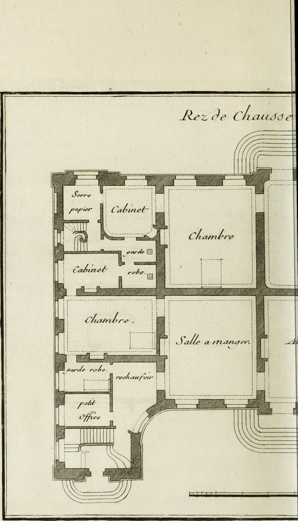 An illustration from L'art de bâtir des maisons de campagne : où l'on traite de leur distribution, de leur construction, & de leur decoration ... : avec l'explication de ses projets, et des desseins de menuiserie, de serrurerie, de parterres, & d'autres ornemens propres à la decoration intérieure & extérieure ..., 1743, leaf 571
