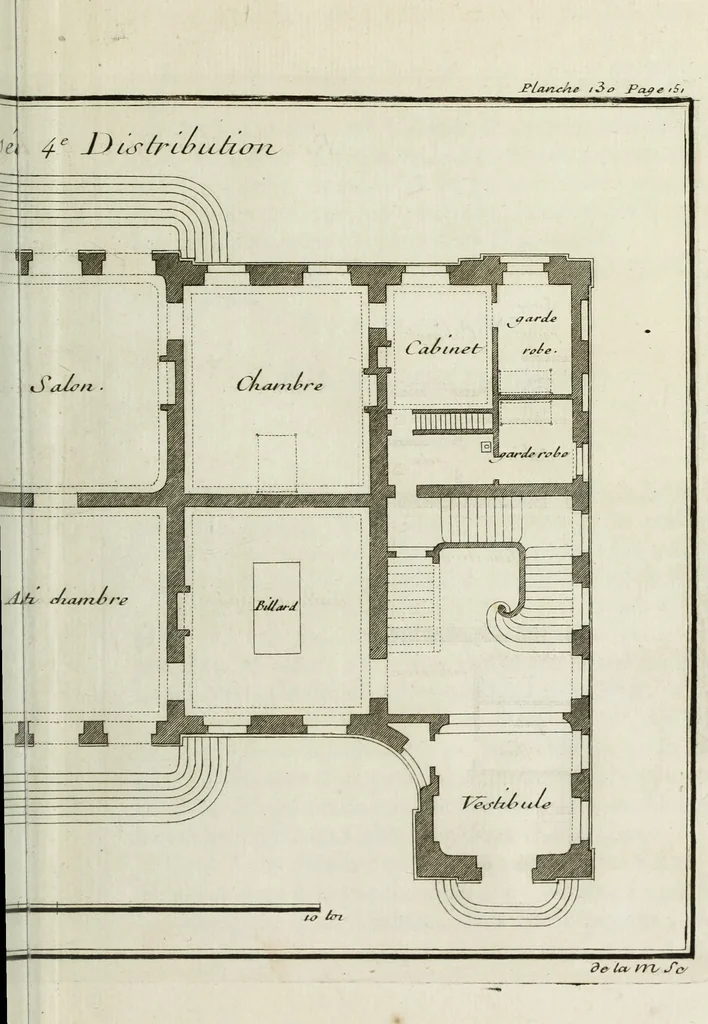 An illustration from L'art de bâtir des maisons de campagne : où l'on traite de leur distribution, de leur construction, & de leur decoration ... : avec l'explication de ses projets, et des desseins de menuiserie, de serrurerie, de parterres, & d'autres ornemens propres à la decoration intérieure & extérieure ..., 1743, leaf 572