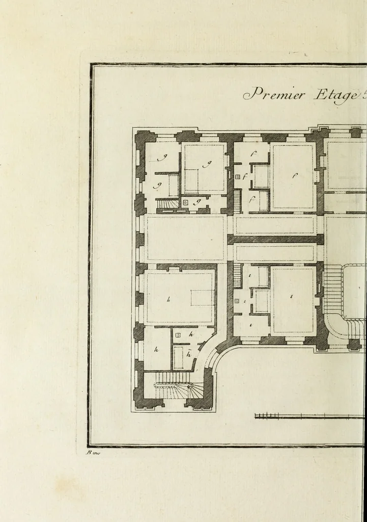 An illustration from L'art de bâtir des maisons de campagne : où l'on traite de leur distribution, de leur construction, & de leur decoration ... : avec l'explication de ses projets, et des desseins de menuiserie, de serrurerie, de parterres, & d'autres ornemens propres à la decoration intérieure & extérieure ..., 1743, leaf 587