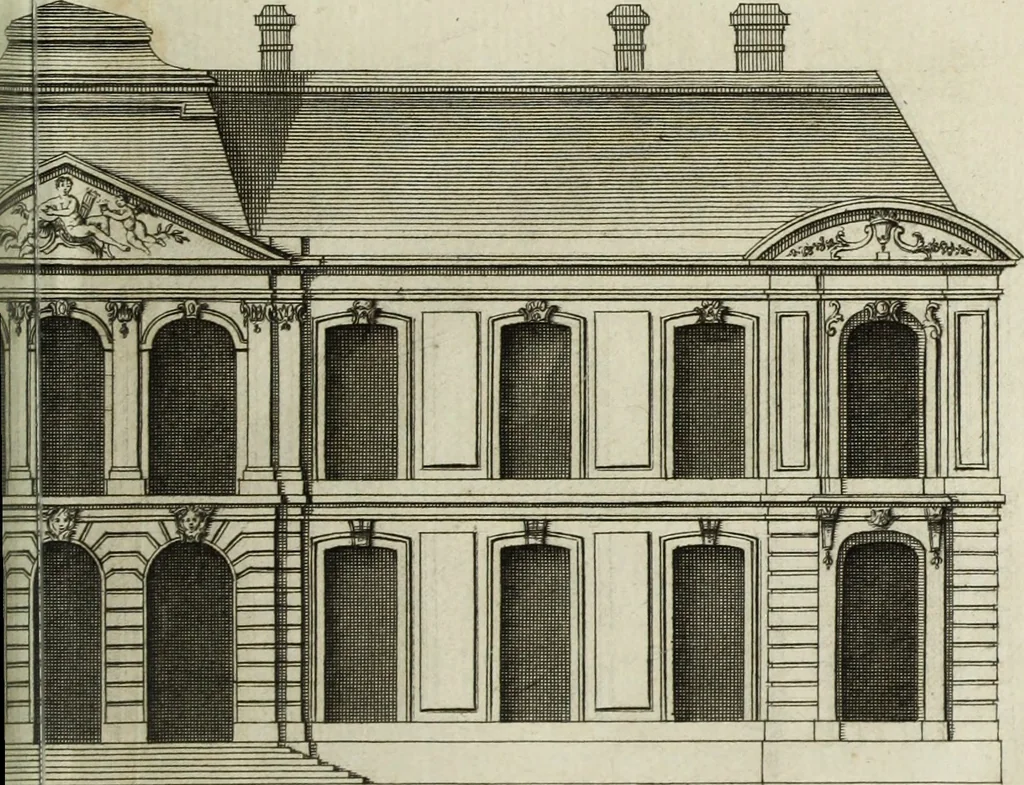 An illustration from L'art de bâtir des maisons de campagne : où l'on traite de leur distribution, de leur construction, & de leur decoration ... : avec l'explication de ses projets, et des desseins de menuiserie, de serrurerie, de parterres, & d'autres ornemens propres à la decoration intérieure & extérieure ..., 1743, leaf 596