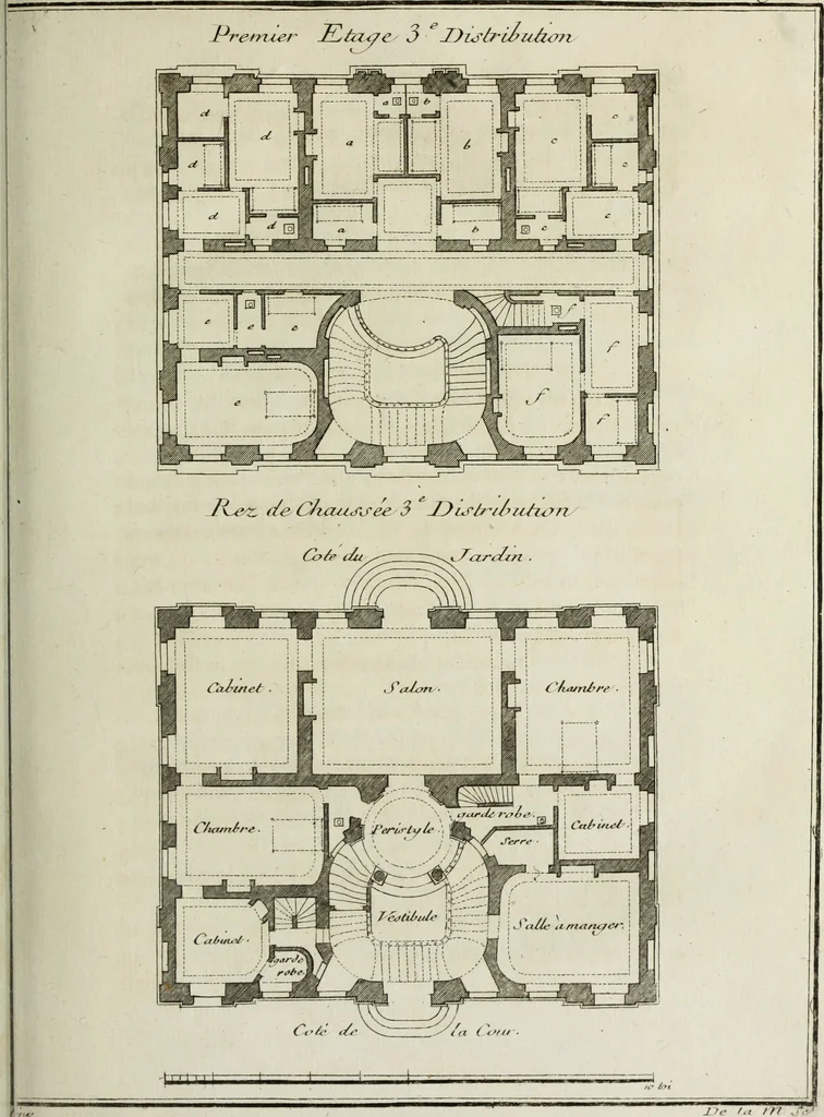 An illustration from L'art de bâtir des maisons de campagne : où l'on traite de leur distribution, de leur construction, & de leur decoration ... : avec l'explication de ses projets, et des desseins de menuiserie, de serrurerie, de parterres, & d'autres ornemens propres à la decoration intérieure & extérieure ..., 1743, leaf 60