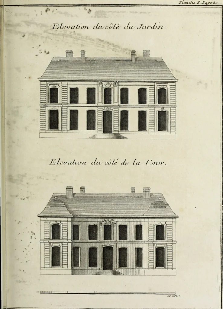 An illustration from L'art de bâtir des maisons de campagne : où l'on traite de leur distribution, de leur construction, & de leur decoration ... : avec l'explication de ses projets, et des desseins de menuiserie, de serrurerie, de parterres, & d'autres ornemens propres à la decoration intérieure & extérieure ..., 1743, leaf 78