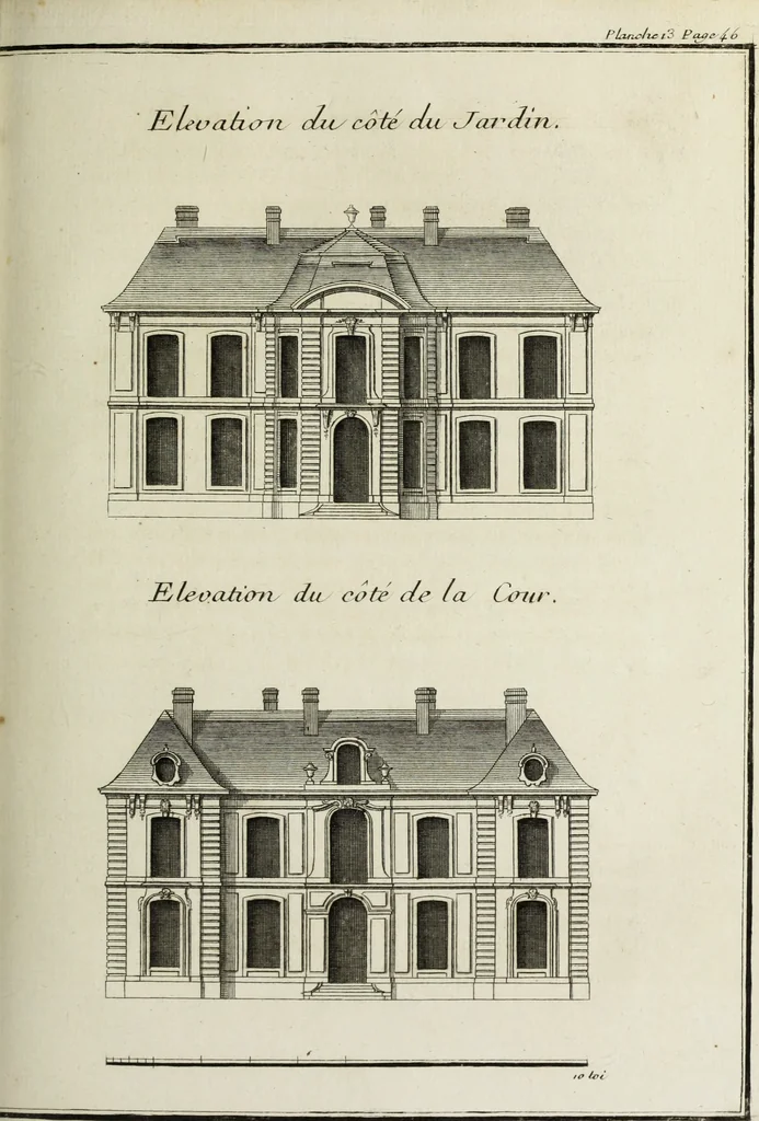 An illustration from L'art de bâtir des maisons de campagne : où l'on traite de leur distribution, de leur construction, & de leur decoration ... : avec l'explication de ses projets, et des desseins de menuiserie, de serrurerie, de parterres, & d'autres ornemens propres à la decoration intérieure & extérieure ..., 1743, leaf 94