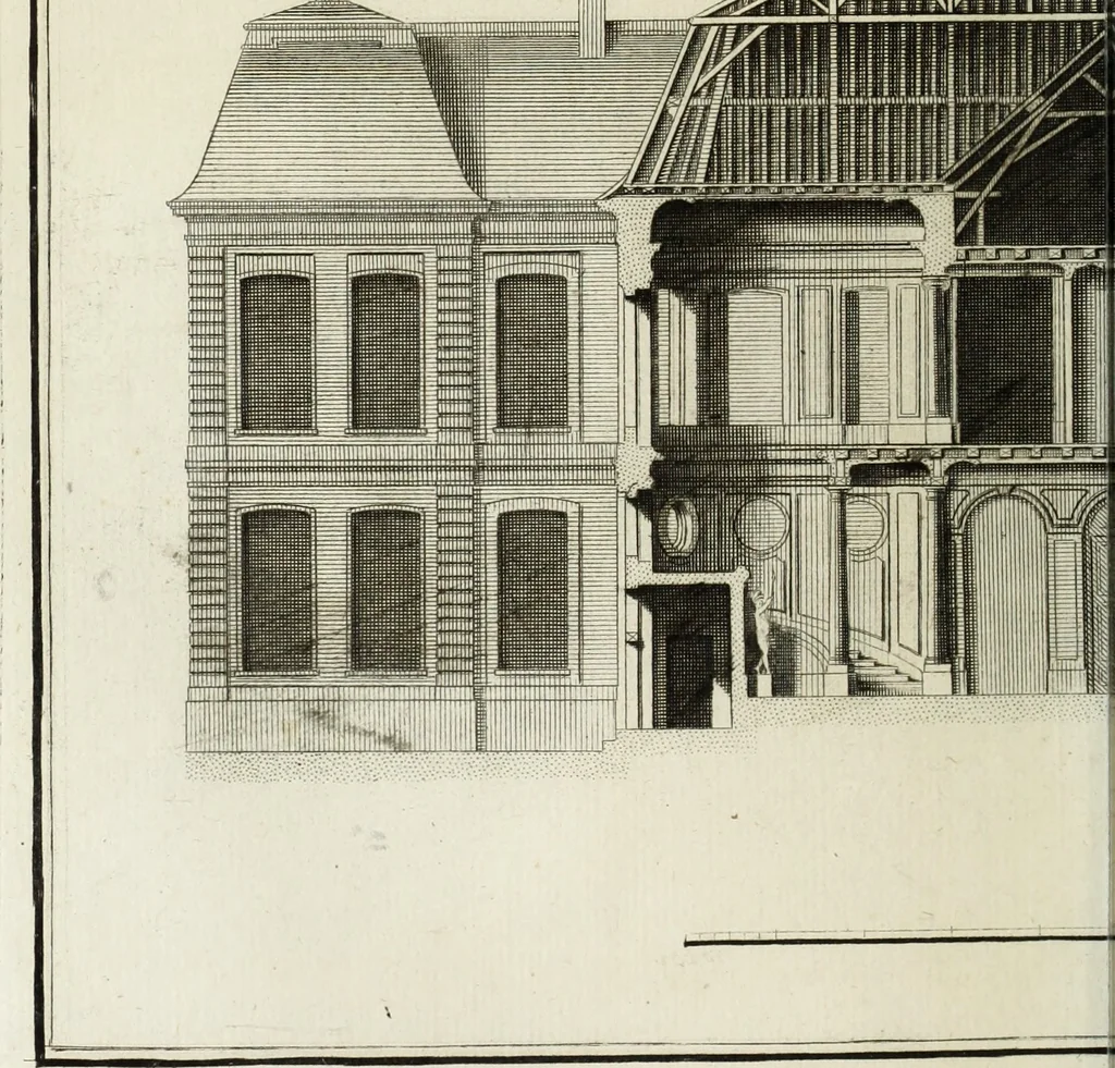 An illustration from L'art de bâtir des maisons de campagne : où l'on traite de leur distribution, de leur construction, & de leur decoration ... : avec l'explication de ses projets, et des desseins de menuiserie, de serrurerie, de parterres, & d'autres ornemens propres à la decoration intérieure & extérieure ..., 1743, leaf 105
