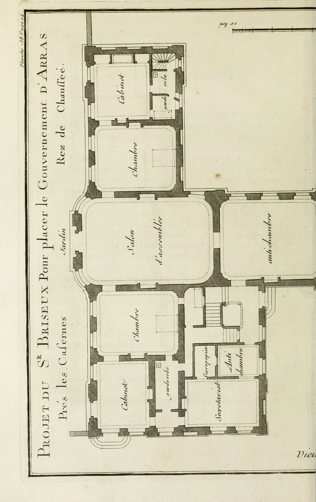 An illustration from L'art de bâtir des maisons de campagne : où l'on traite de leur distribution, de leur construction, & de leur decoration ... : avec l'explication de ses projets, et des desseins de menuiserie, de serrurerie, de parterres, & d'autres ornemens propres à la decoration intérieure & extérieure ..., 1743, leaf 119