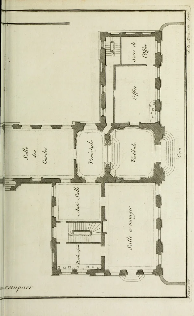 An illustration from L'art de bâtir des maisons de campagne : où l'on traite de leur distribution, de leur construction, & de leur decoration ... : avec l'explication de ses projets, et des desseins de menuiserie, de serrurerie, de parterres, & d'autres ornemens propres à la decoration intérieure & extérieure ..., 1743, leaf 120