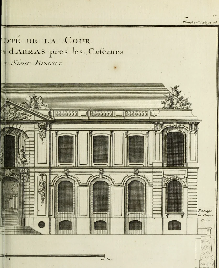 An illustration from L'art de bâtir des maisons de campagne : où l'on traite de leur distribution, de leur construction, & de leur decoration ... : avec l'explication de ses projets, et des desseins de menuiserie, de serrurerie, de parterres, & d'autres ornemens propres à la decoration intérieure & extérieure ..., 1743, leaf 124