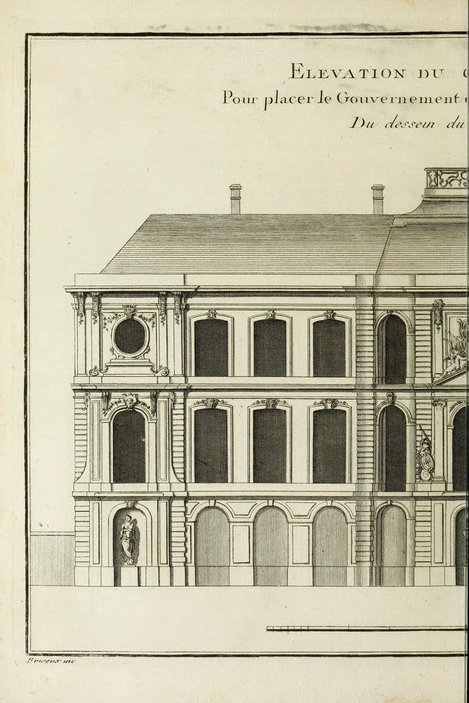 An illustration from L'art de bâtir des maisons de campagne : où l'on traite de leur distribution, de leur construction, & de leur decoration ... : avec l'explication de ses projets, et des desseins de menuiserie, de serrurerie, de parterres, & d'autres ornemens propres à la decoration intérieure & extérieure ..., 1743, leaf 129