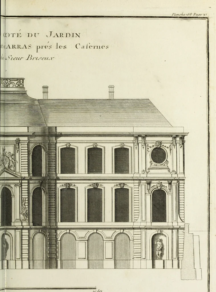 An illustration from L'art de bâtir des maisons de campagne : où l'on traite de leur distribution, de leur construction, & de leur decoration ... : avec l'explication de ses projets, et des desseins de menuiserie, de serrurerie, de parterres, & d'autres ornemens propres à la decoration intérieure & extérieure ..., 1743, leaf 130