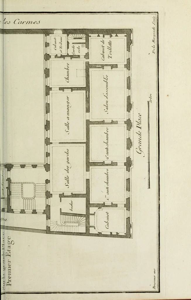 An illustration from L'art de bâtir des maisons de campagne : où l'on traite de leur distribution, de leur construction, & de leur decoration ... : avec l'explication de ses projets, et des desseins de menuiserie, de serrurerie, de parterres, & d'autres ornemens propres à la decoration intérieure & extérieure ..., 1743, leaf 146