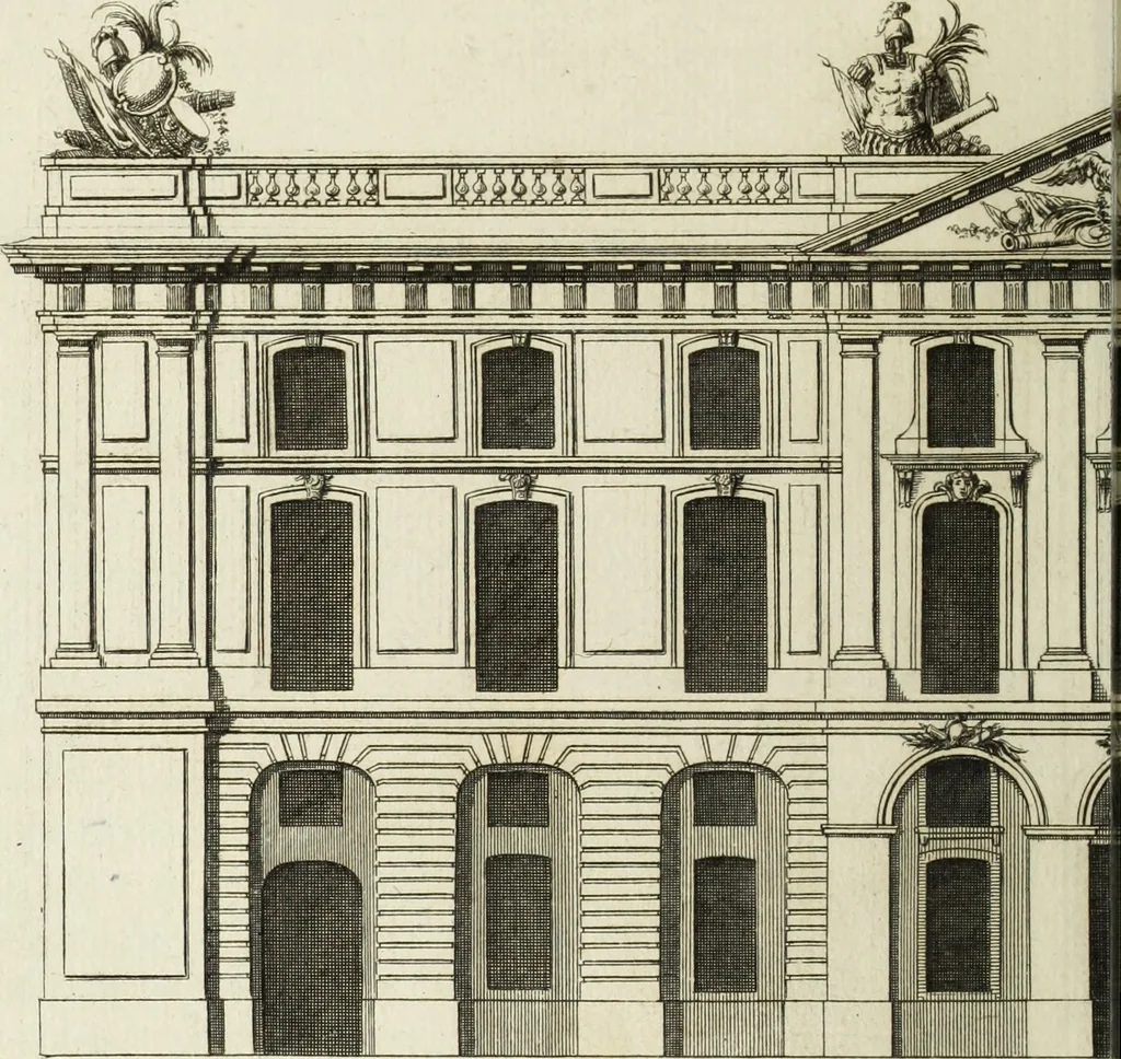 An illustration from L'art de bâtir des maisons de campagne : où l'on traite de leur distribution, de leur construction, & de leur decoration ... : avec l'explication de ses projets, et des desseins de menuiserie, de serrurerie, de parterres, & d'autres ornemens propres à la decoration intérieure & extérieure ..., 1743, leaf 151