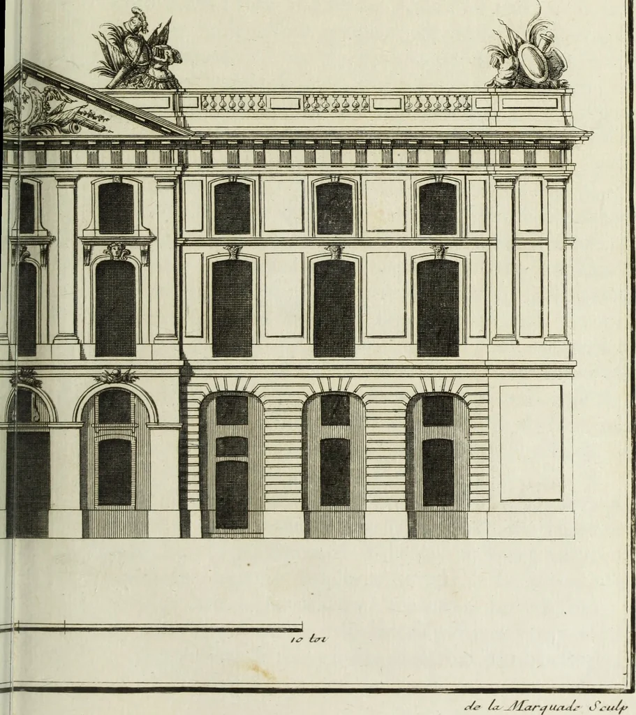 An illustration from L'art de bâtir des maisons de campagne : où l'on traite de leur distribution, de leur construction, & de leur decoration ... : avec l'explication de ses projets, et des desseins de menuiserie, de serrurerie, de parterres, & d'autres ornemens propres à la decoration intérieure & extérieure ..., 1743, leaf 152