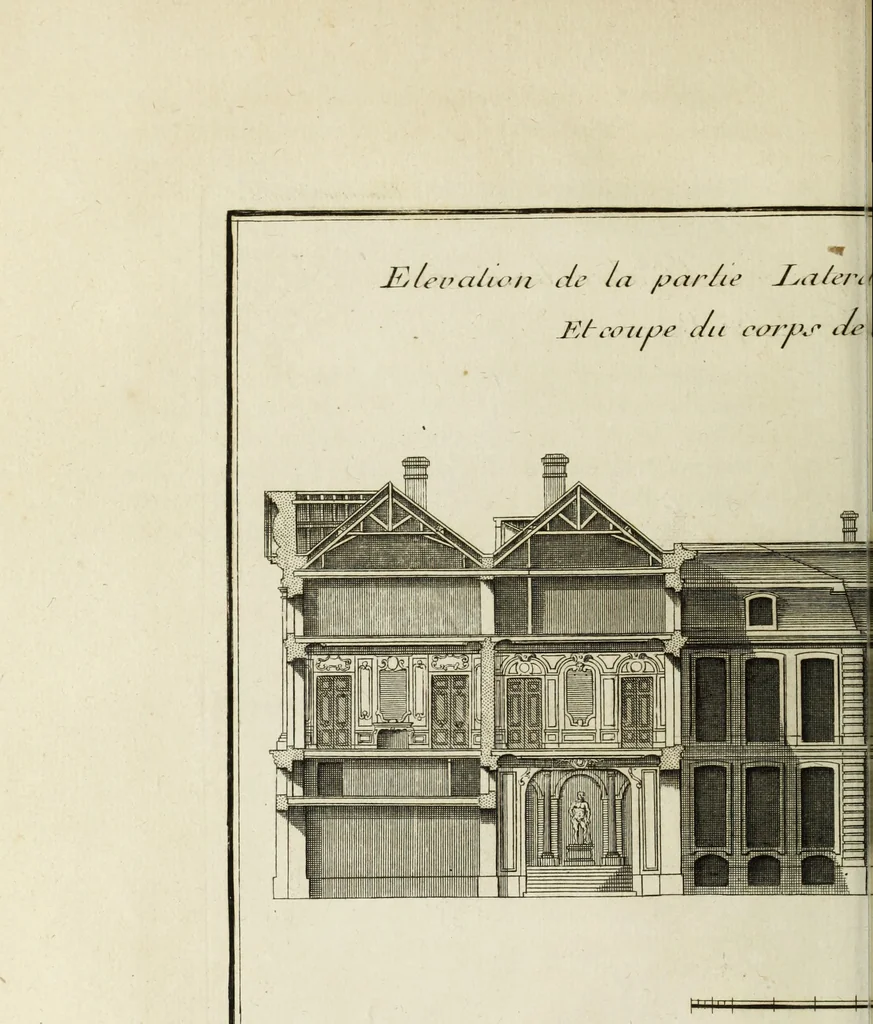 An illustration from L'art de bâtir des maisons de campagne : où l'on traite de leur distribution, de leur construction, & de leur decoration ... : avec l'explication de ses projets, et des desseins de menuiserie, de serrurerie, de parterres, & d'autres ornemens propres à la decoration intérieure & extérieure ..., 1743, leaf 157