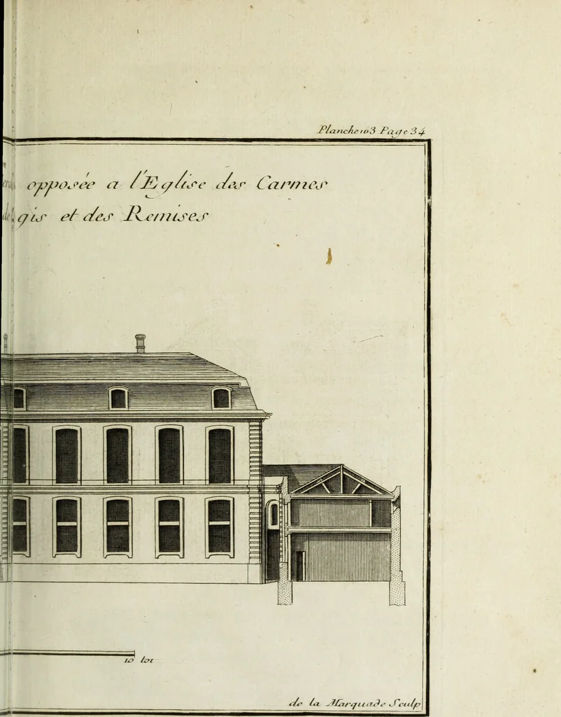 An illustration from L'art de bâtir des maisons de campagne : où l'on traite de leur distribution, de leur construction, & de leur decoration ... : avec l'explication de ses projets, et des desseins de menuiserie, de serrurerie, de parterres, & d'autres ornemens propres à la decoration intérieure & extérieure ..., 1743, leaf 158