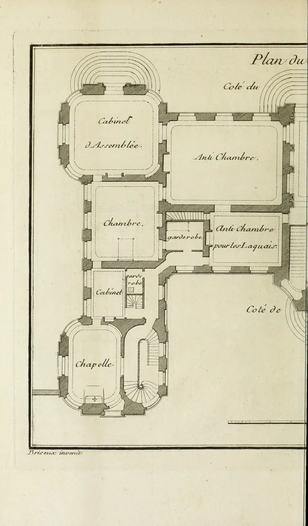 An illustration from L'art de bâtir des maisons de campagne : où l'on traite de leur distribution, de leur construction, & de leur decoration ... : avec l'explication de ses projets, et des desseins de menuiserie, de serrurerie, de parterres, & d'autres ornemens propres à la decoration intérieure & extérieure ..., 1743, leaf 21