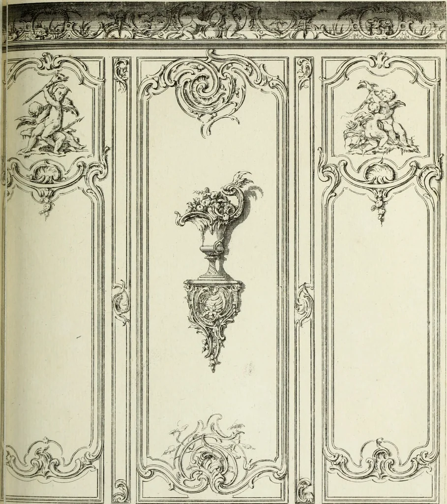 An illustration from L'art de bâtir des maisons de campagne : où l'on traite de leur distribution, de leur construction, & de leur decoration ... : avec l'explication de ses projets, et des desseins de menuiserie, de serrurerie, de parterres, & d'autres ornemens propres à la decoration intérieure & extérieure ..., 1743, leaf 338