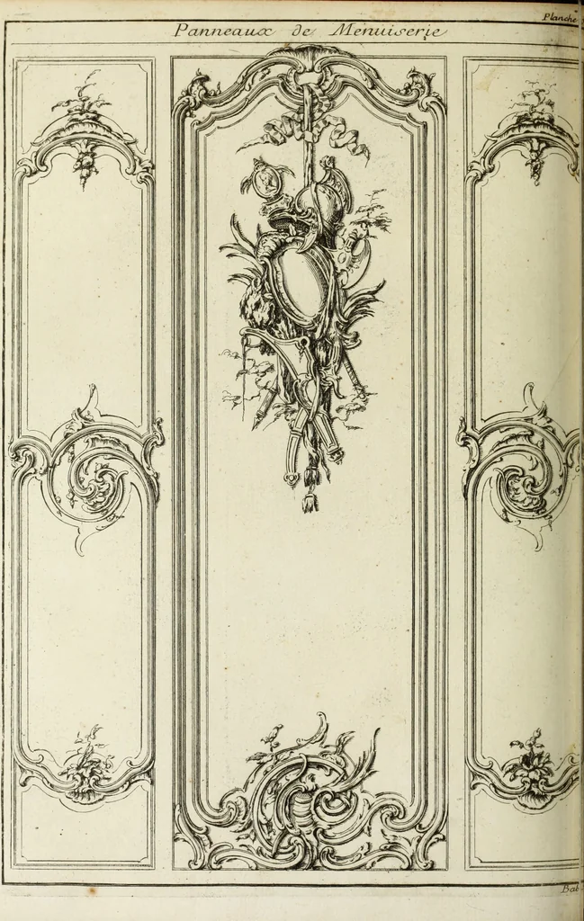 An illustration from L'art de bâtir des maisons de campagne : où l'on traite de leur distribution, de leur construction, & de leur decoration ... : avec l'explication de ses projets, et des desseins de menuiserie, de serrurerie, de parterres, & d'autres ornemens propres à la decoration intérieure & extérieure ..., 1743, leaf 345
