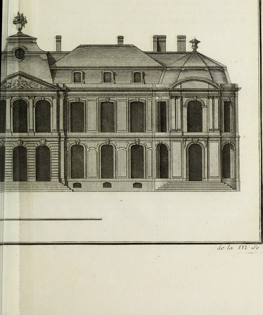 An illustration from L'art de bâtir des maisons de campagne : où l'on traite de leur distribution, de leur construction, & de leur decoration ... : avec l'explication de ses projets, et des desseins de menuiserie, de serrurerie, de parterres, & d'autres ornemens propres à la decoration intérieure & extérieure ..., 1743, leaf 38