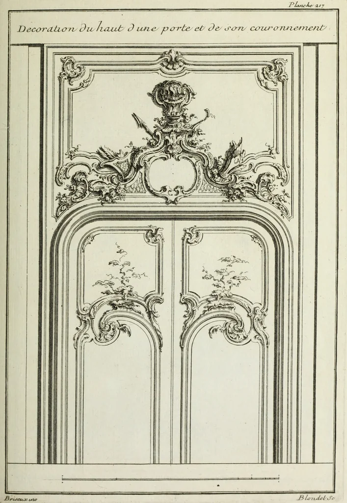 An illustration from L'art de bâtir des maisons de campagne : où l'on traite de leur distribution, de leur construction, & de leur decoration ... : avec l'explication de ses projets, et des desseins de menuiserie, de serrurerie, de parterres, & d'autres ornemens propres à la decoration intérieure & extérieure ..., 1743, leaf 394