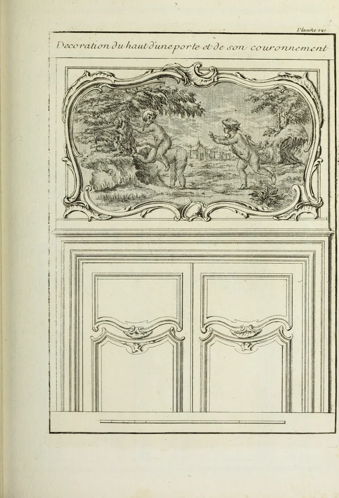 An illustration from L'art de bâtir des maisons de campagne : où l'on traite de leur distribution, de leur construction, & de leur decoration ... : avec l'explication de ses projets, et des desseins de menuiserie, de serrurerie, de parterres, & d'autres ornemens propres à la decoration intérieure & extérieure ..., 1743, leaf 402