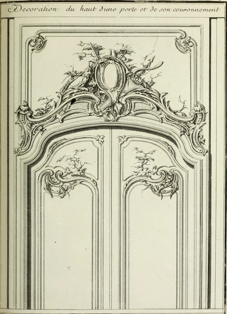 An illustration from L'art de bâtir des maisons de campagne : où l'on traite de leur distribution, de leur construction, & de leur decoration ... : avec l'explication de ses projets, et des desseins de menuiserie, de serrurerie, de parterres, & d'autres ornemens propres à la decoration intérieure & extérieure ..., 1743, leaf 404