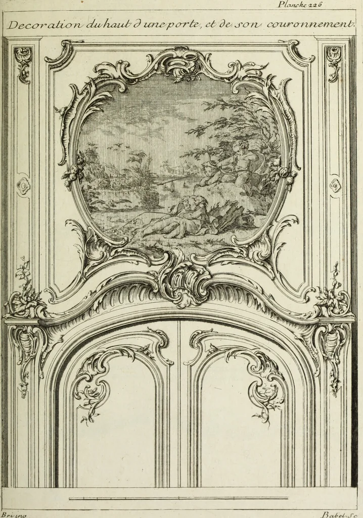 An illustration from L'art de bâtir des maisons de campagne : où l'on traite de leur distribution, de leur construction, & de leur decoration ... : avec l'explication de ses projets, et des desseins de menuiserie, de serrurerie, de parterres, & d'autres ornemens propres à la decoration intérieure & extérieure ..., 1743, leaf 412
