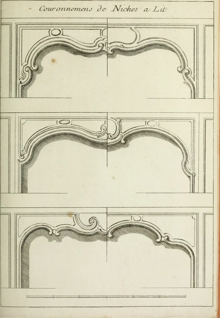 An illustration from L'art de bâtir des maisons de campagne : où l'on traite de leur distribution, de leur construction, & de leur decoration ... : avec l'explication de ses projets, et des desseins de menuiserie, de serrurerie, de parterres, & d'autres ornemens propres à la decoration intérieure & extérieure ..., 1743, leaf 416
