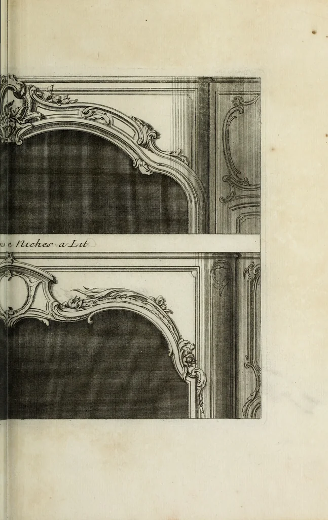 An illustration from L'art de bâtir des maisons de campagne : où l'on traite de leur distribution, de leur construction, & de leur decoration ... : avec l'explication de ses projets, et des desseins de menuiserie, de serrurerie, de parterres, & d'autres ornemens propres à la decoration intérieure & extérieure ..., 1743, leaf 424
