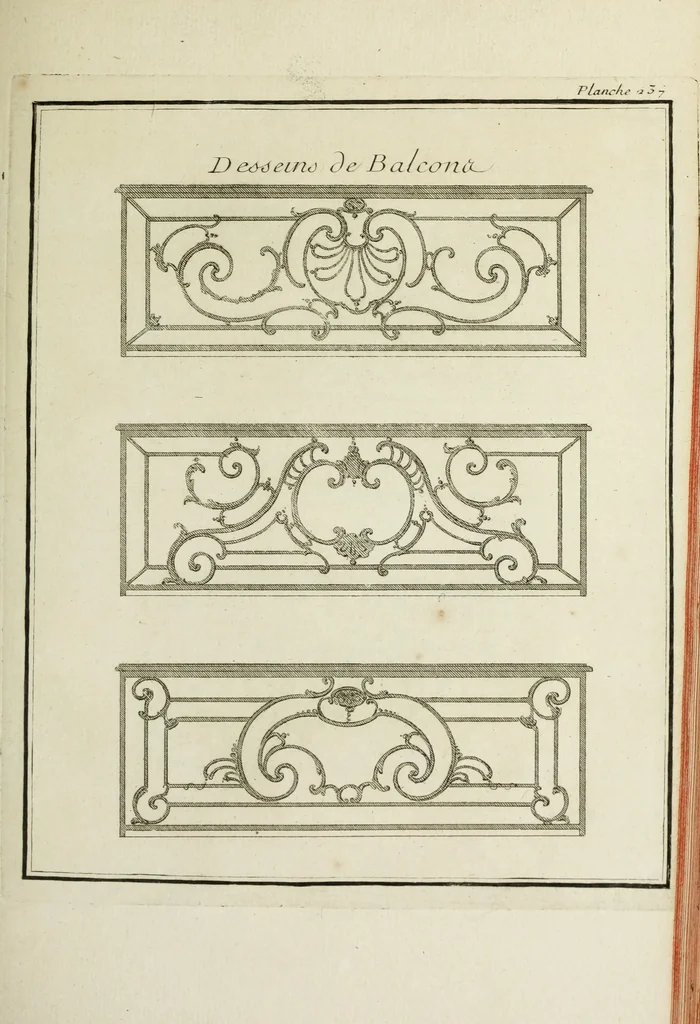 An illustration from L'art de bâtir des maisons de campagne : où l'on traite de leur distribution, de leur construction, & de leur decoration ... : avec l'explication de ses projets, et des desseins de menuiserie, de serrurerie, de parterres, & d'autres ornemens propres à la decoration intérieure & extérieure ..., 1743, leaf 454