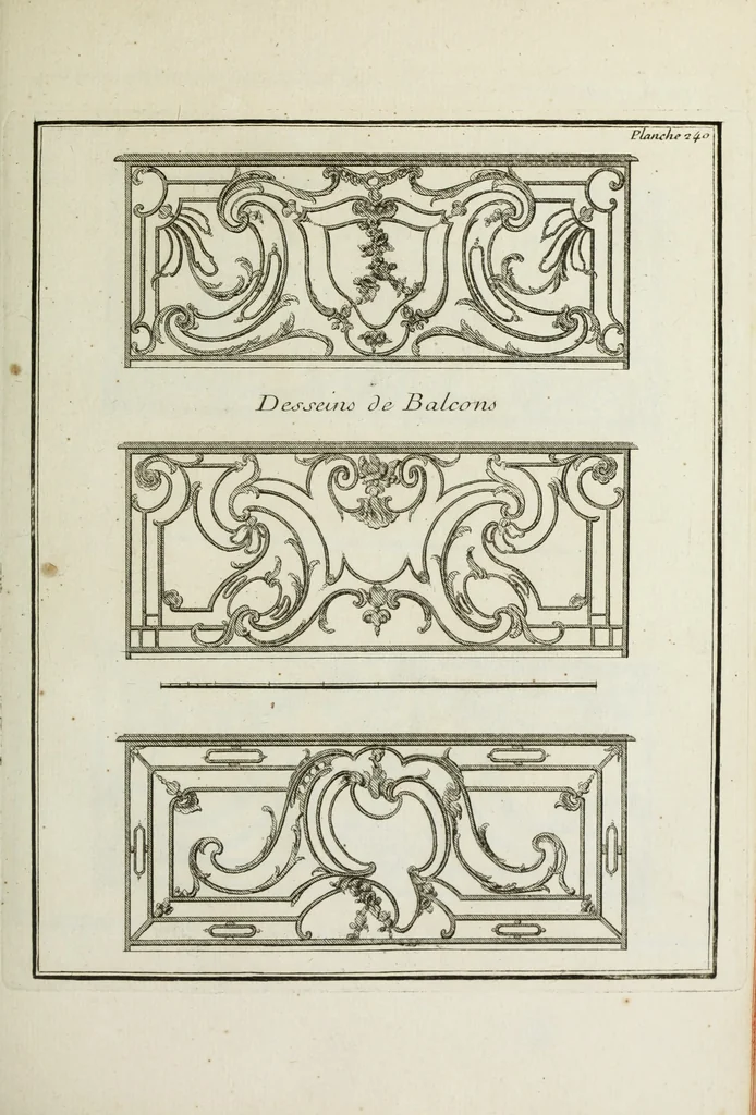 An illustration from L'art de bâtir des maisons de campagne : où l'on traite de leur distribution, de leur construction, & de leur decoration ... : avec l'explication de ses projets, et des desseins de menuiserie, de serrurerie, de parterres, & d'autres ornemens propres à la decoration intérieure & extérieure ..., 1743, leaf 460