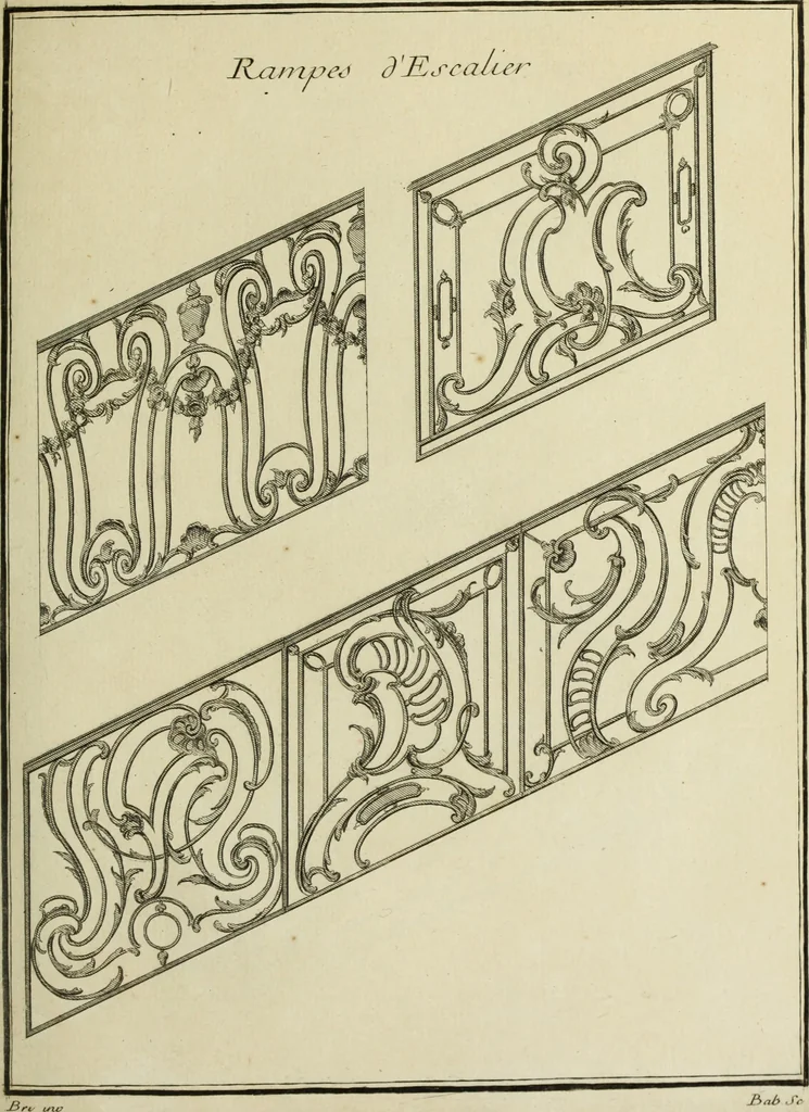 An illustration from L'art de bâtir des maisons de campagne : où l'on traite de leur distribution, de leur construction, & de leur decoration ... : avec l'explication de ses projets, et des desseins de menuiserie, de serrurerie, de parterres, & d'autres ornemens propres à la decoration intérieure & extérieure ..., 1743, leaf 474