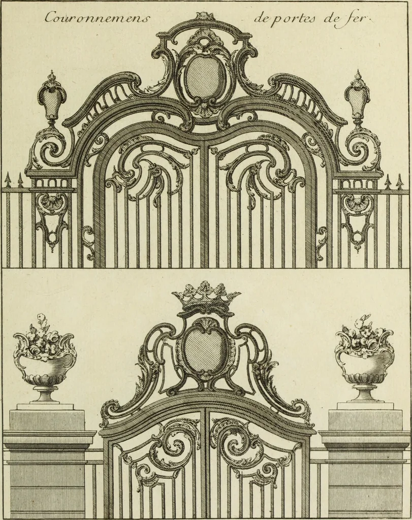 An illustration from L'art de bâtir des maisons de campagne : où l'on traite de leur distribution, de leur construction, & de leur decoration ... : avec l'explication de ses projets, et des desseins de menuiserie, de serrurerie, de parterres, & d'autres ornemens propres à la decoration intérieure & extérieure ..., 1743, leaf 496